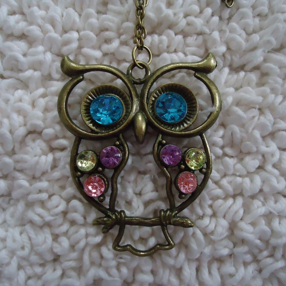 Rhinestone Owl Necklace